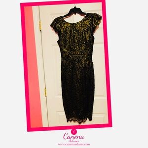 Metallic/Gold & Black Fitted Dress.